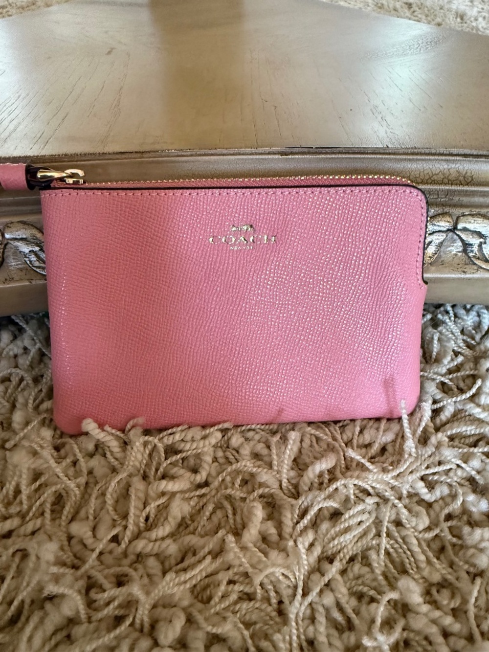 Coach Crossgrain Leather Corner Zip Wristlet Pink W/Gold Hardware